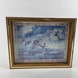 Vnt Ingraham Quartz Clock Framed Wall Art 14" X 11"   Birds 1957 Canadian Geese